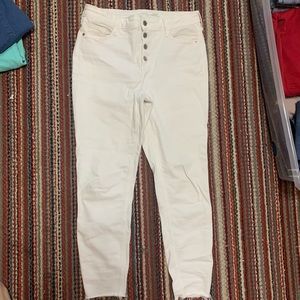 Old Navy White Raw Hem High Waisted Button Fly Skinny Jeans SZ 10